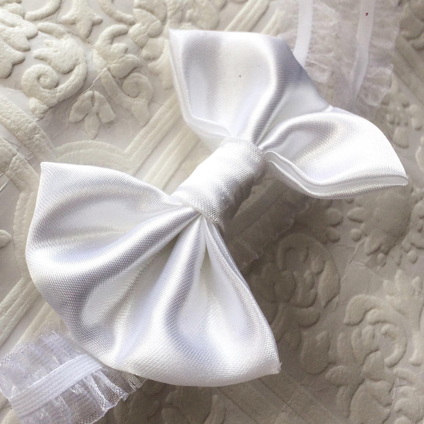 White baby headband, baptism headband, bow headband, satin baby headband, white headband, baby headband, white headband, satin hair bow