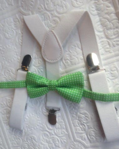 Baby suspenders and bow tie, green baby bow tie, baby bow tie, suspenders, white suspenders set, birthday bow tie, baby bow tie, boy first