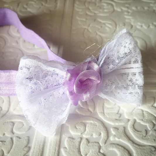 White bow headband, white baby headband,  lace headband,  wedding baby headband,  rose baby headband,  baby headband, white bow, purple bow