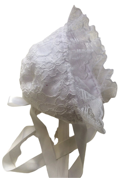 LACE Baptism White baby bonnet