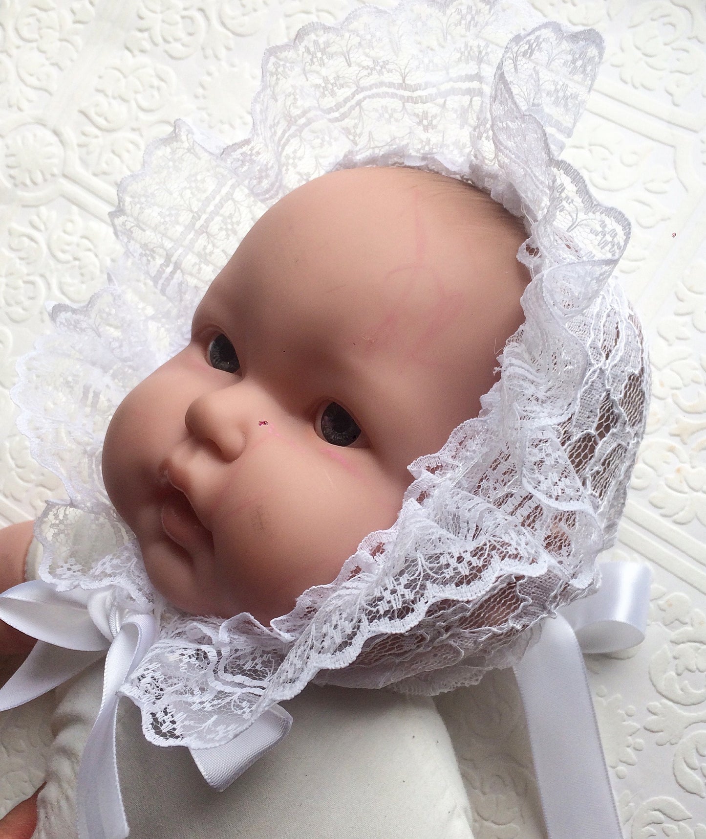 LACE Baptism White baby bonnet