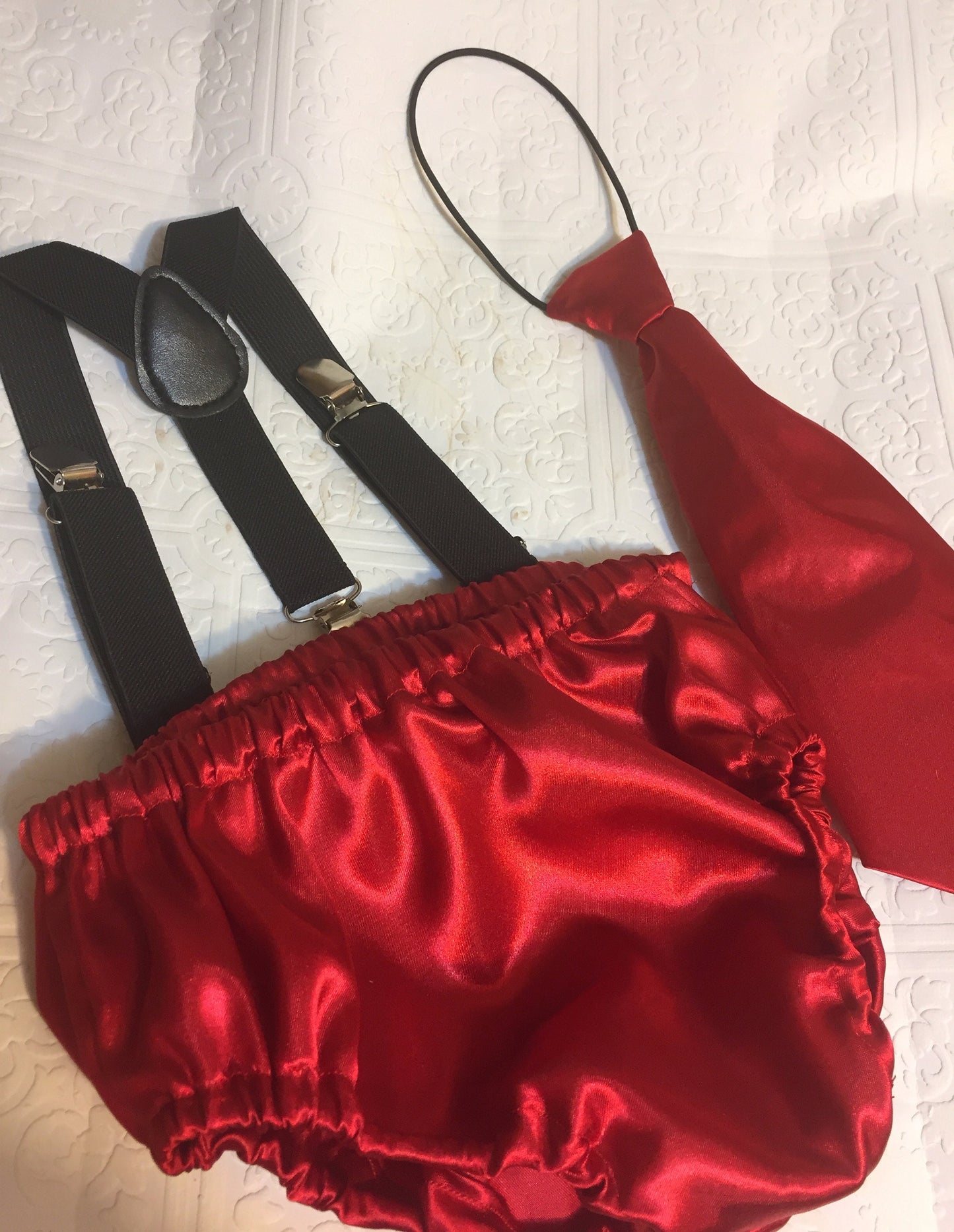 1st birthday bloomer, red bloomer, satin red bloomer, birthday bloomer, cake smash bloomer, black suspenders, diaper cover, Suspenders