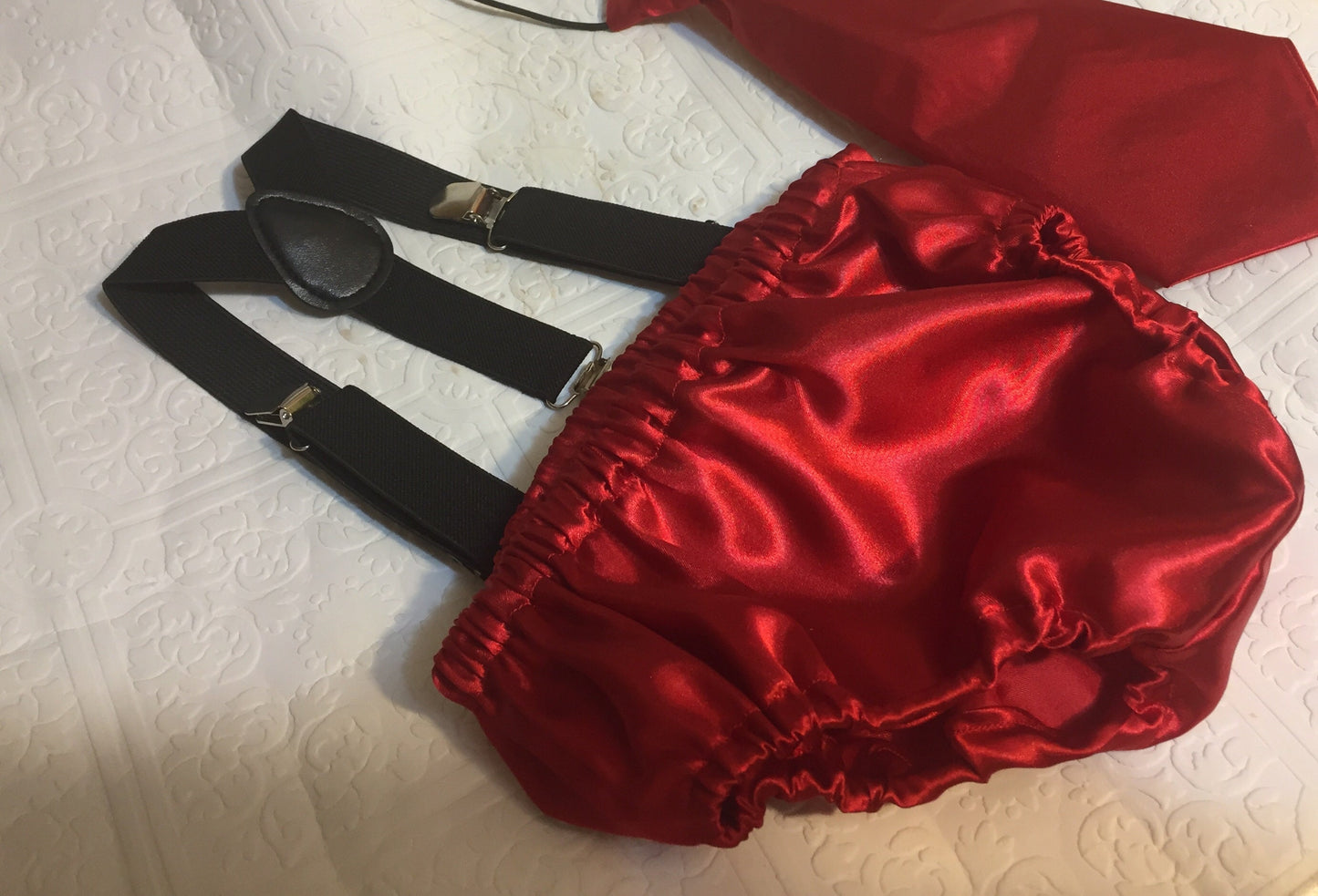 1st birthday bloomer, red bloomer, satin red bloomer, birthday bloomer, cake smash bloomer, black suspenders, diaper cover, Suspenders