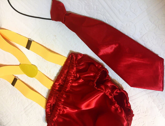 1st birthday set, satin re birthday, red bloomers, red tie, red first birthday, boy bloomer, birthday bloomer, suspender