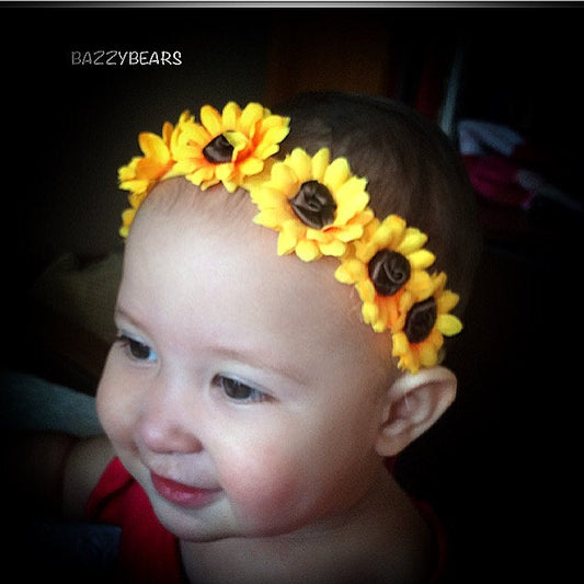 sunflower baby headband, wreath flower headband, baby flower headband, spring baby headband, summer baby headband, sunflower headband, baby