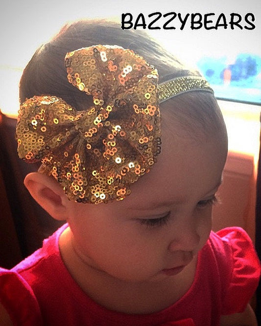 Gold bow headband, bow headband, gold headband, baby gold headband, Christmas headband, Christmas baby headband, sparkling headband, prop