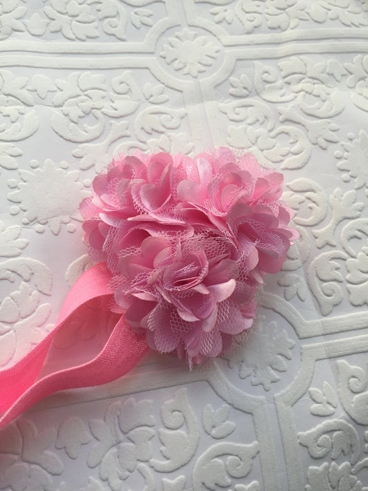 pink flower headband, stretchy headband, baby headband, preterm baby headband, medium flower headband, birthday headband, chic baby headband
