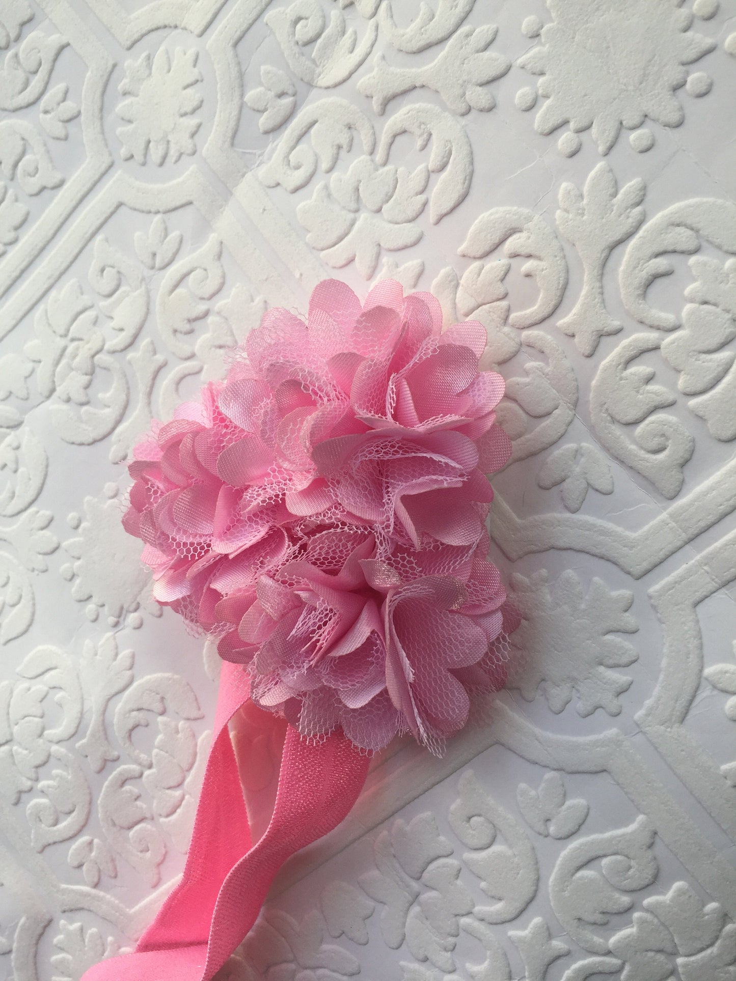 pink flower headband, stretchy headband, baby headband, preterm baby headband, medium flower headband, birthday headband, chic baby headband