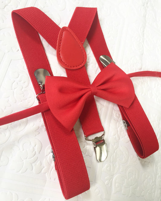 Red suspenders and bow tie, red suspender for toddlers, bow tie and suspenders, Red bow ties for boys, red bow tie and suspenders,