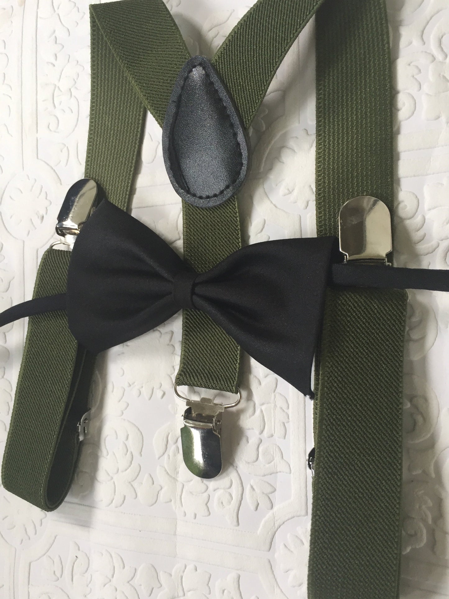 Baby suspenders, army green baby suspenders, toddler suspenders, green suspenders, boy black bow tie, black bow tie, newborn bow tie
