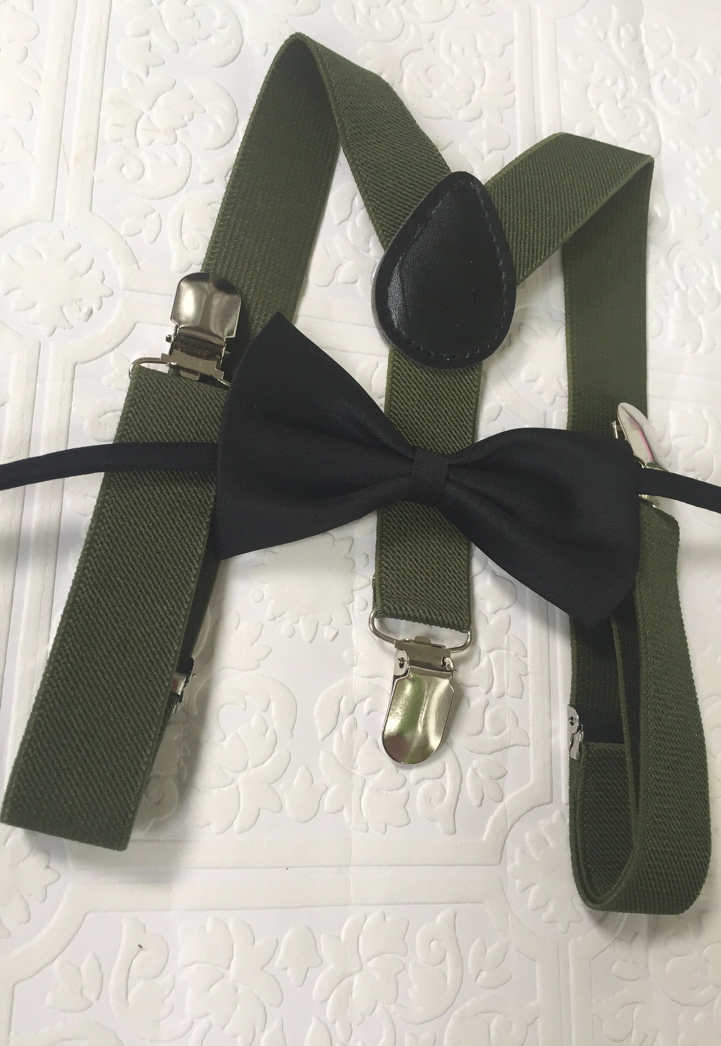 Baby suspenders, army green baby suspenders, toddler suspenders, green suspenders, boy black bow tie, black bow tie, newborn bow tie