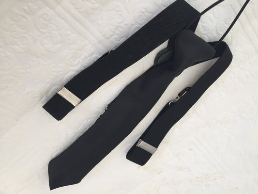 Baby suspenders, black baby suspenders, baby tie, suspenders, black suspenders set, black baby tie, suspenders and tie, tie and suspenders