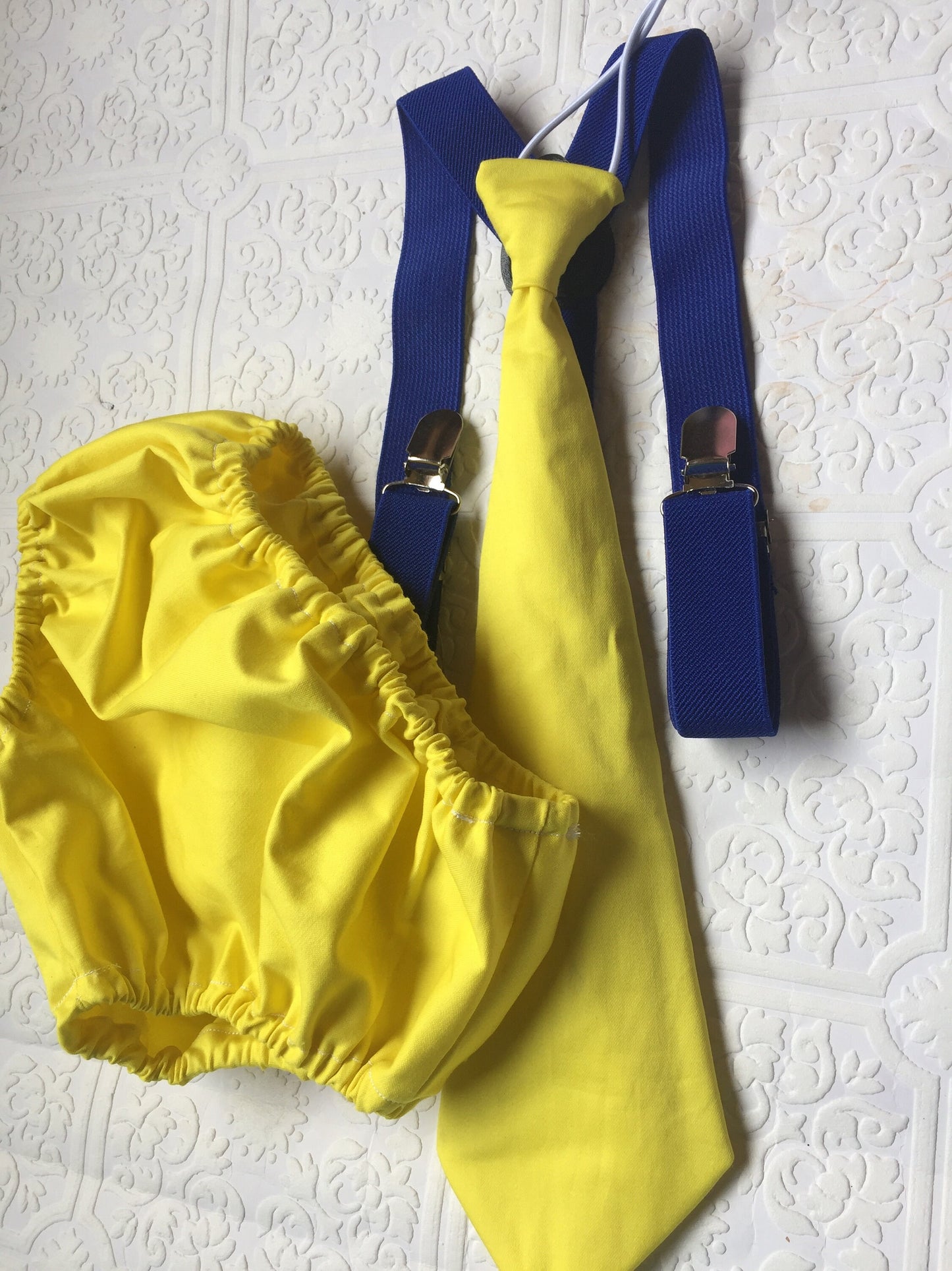 1st Birthday boy cake smash diaper cover tie Suspenders Blue yellow bloomers tie, baby tie, first birthday outfit, bloomers set, nemo