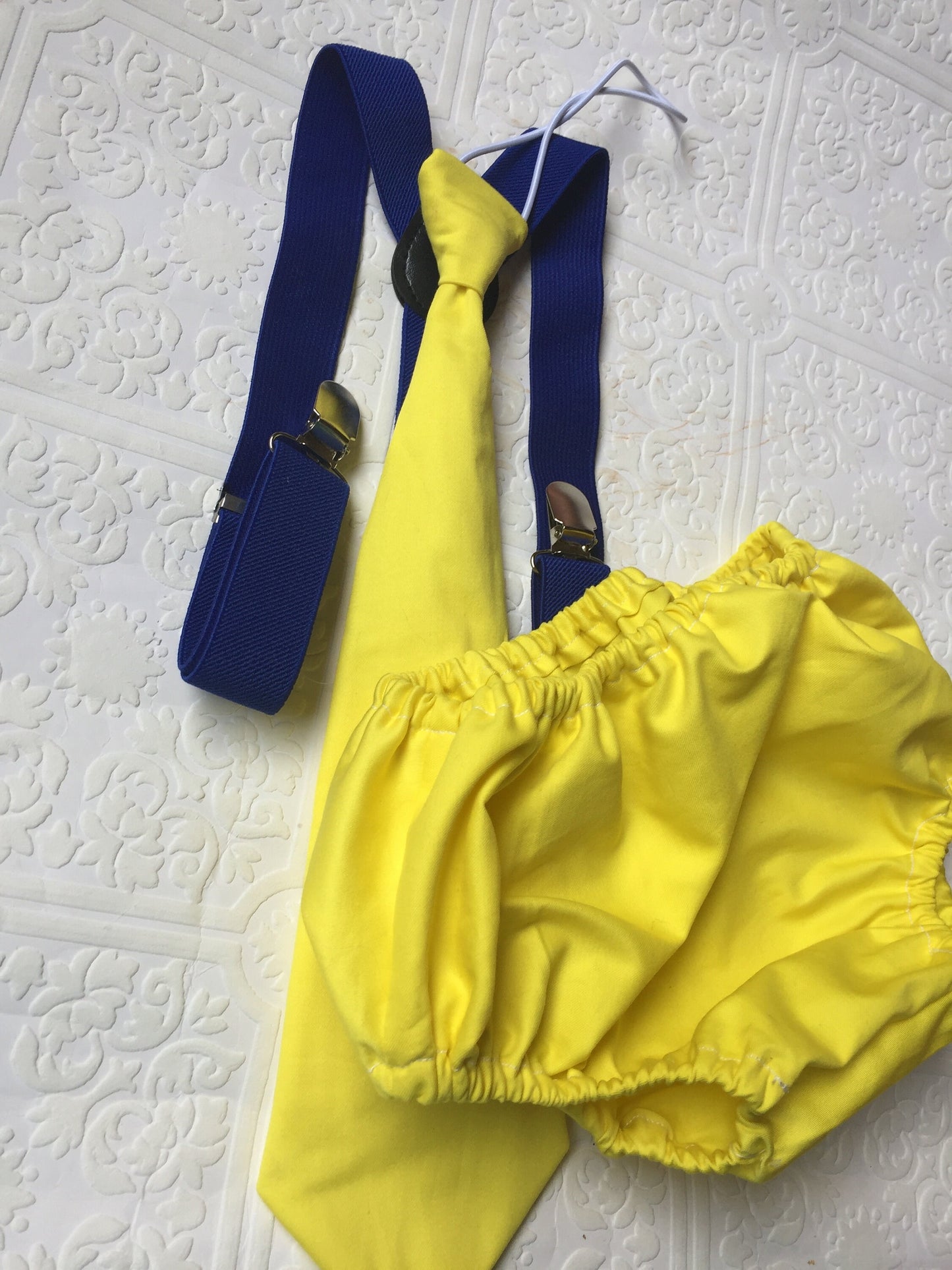 1st Birthday boy cake smash diaper cover tie Suspenders Blue yellow bloomers tie, baby tie, first birthday outfit, bloomers set, nemo