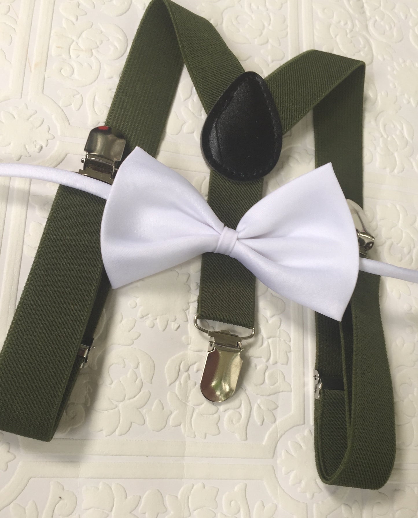 Olive Bow Tie and Suspenders, Toddler Suspenders, Army Green Suspender Set for baby, Ring Bearer Gift, Kids, Child, Baby