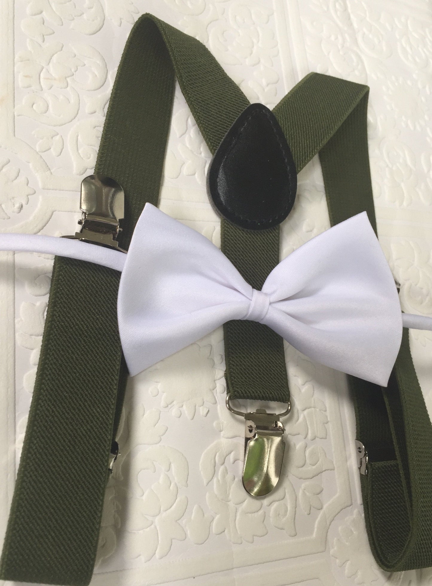 Olive Bow Tie and Suspenders, Toddler Suspenders, Army Green Suspender Set for baby, Ring Bearer Gift, Kids, Child, Baby