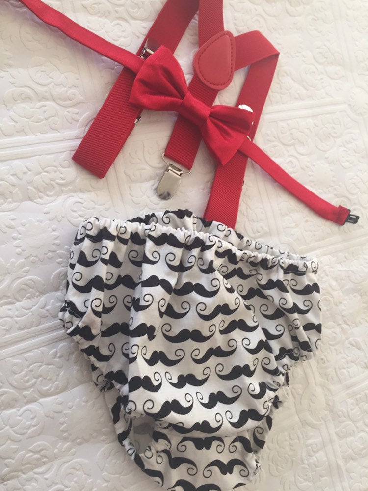 Mr Onederful Cake Smash Boy Outfit, Black Diaper Cover, Bow tie and Suspender, 1st Birthday Boy, Bowtie baby outfit, Mustache Print 3 Piece