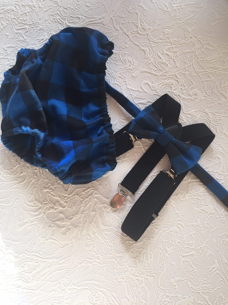 Cake Smash Outfit Boy Girl Buffalo Plaid Set or Buy the Piece Diaper Cover Bow Tie Suspenders Boys First 1st Birthday Lumberjack Photoshoot