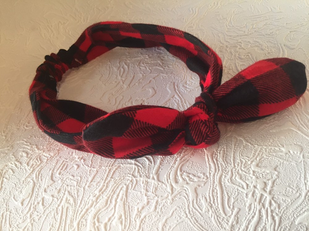 Mommy and Me Headbands, Set of 2 Red and Black Plaid Top Knot Head Scarf, Buffalo Plaid Headband, Sold as a Set, Lumberjack Head Scarf