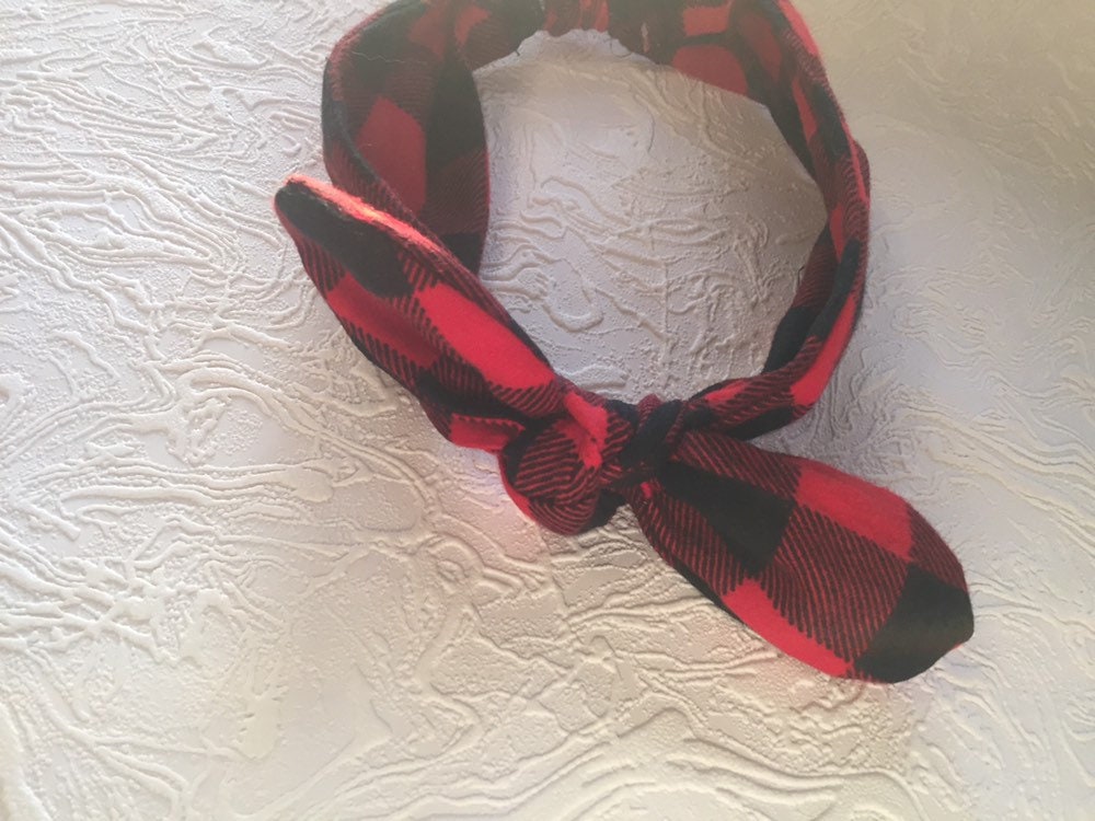 Mommy and Me Headbands, Set of 2 Red and Black Plaid Top Knot Head Scarf, Buffalo Plaid Headband, Sold as a Set, Lumberjack Head Scarf