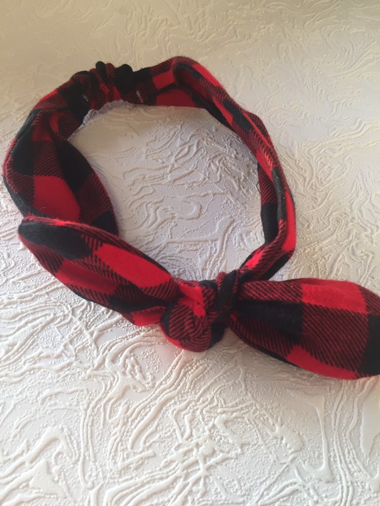 Mommy and Me Headbands, Set of 2 Red and Black Plaid Top Knot Head Scarf, Buffalo Plaid Headband, Sold as a Set, Lumberjack Head Scarf
