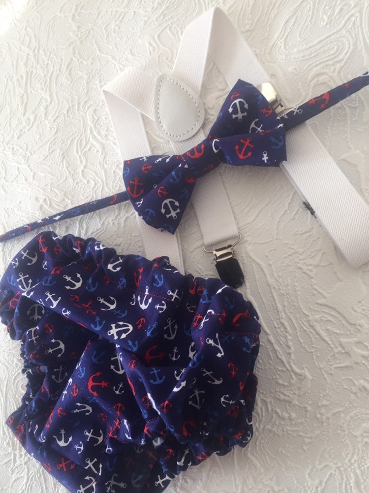 Nautical Print 3 Piece Cake Smash Outfit - Photo Prop