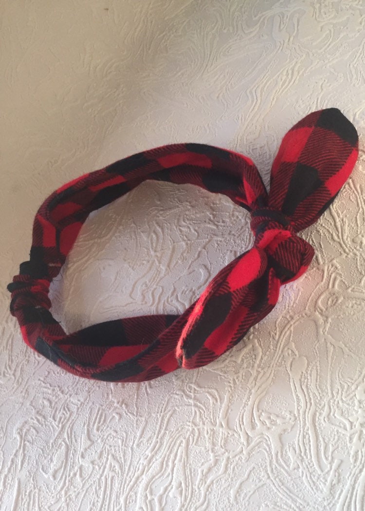 Mommy and Me Headbands, Set of 2 Red and Black Plaid Top Knot Head Scarf, Buffalo Plaid Headband, Sold as a Set, Lumberjack Head Scarf