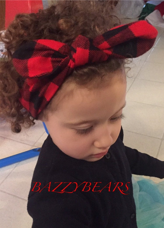 Mommy and Me Headbands, Set of 2 Red and Black Plaid Top Knot Head Scarf, Buffalo Plaid Headband, Sold as a Set, Lumberjack Head Scarf