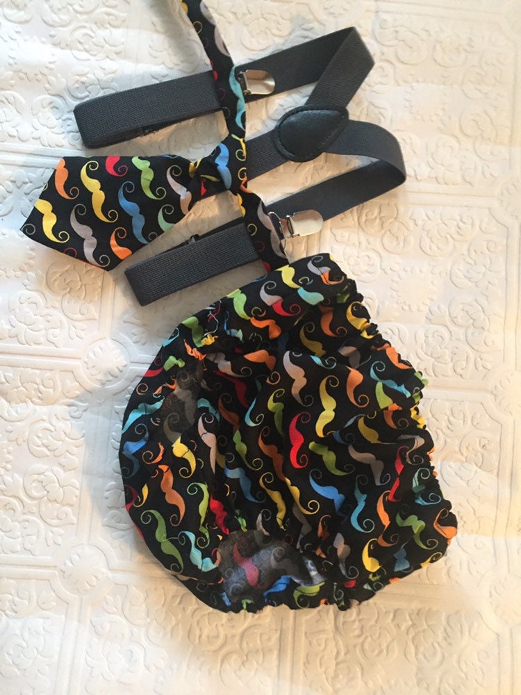 Diaper Cover and Tie Set Birthday Cake Smash Newborn Photo Prop Baby Boy Little Man Colorful Mustaches Black Yellow Orange Green Red Blue