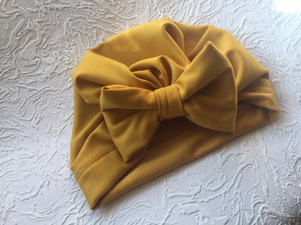 Turban Hat, Baby Girl Hat, Newborn Hats, Mustard Yellow, Autumn Hat, Toddler Hat, Baby Shower Hift, Turban Bow, Hair Bow, Baby Bows