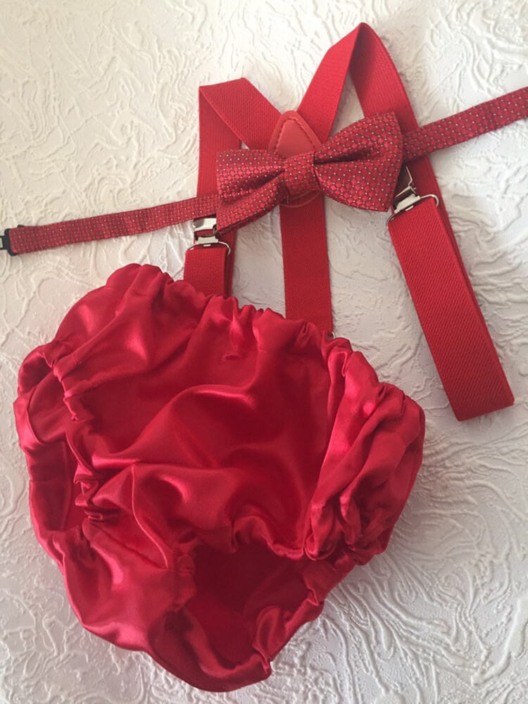 1st Birthday boy cake smash bow tie suspenders outfit 12 mo Red White LOVE Valentine day Bow, bloomers, shorts,diaper cover
