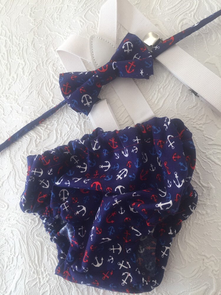 Nautical Print 3 Piece Cake Smash Outfit - Photo Prop