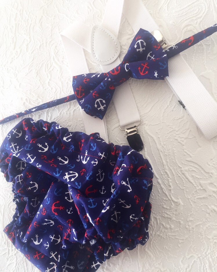 Nautical Print 3 Piece Cake Smash Outfit - Photo Prop