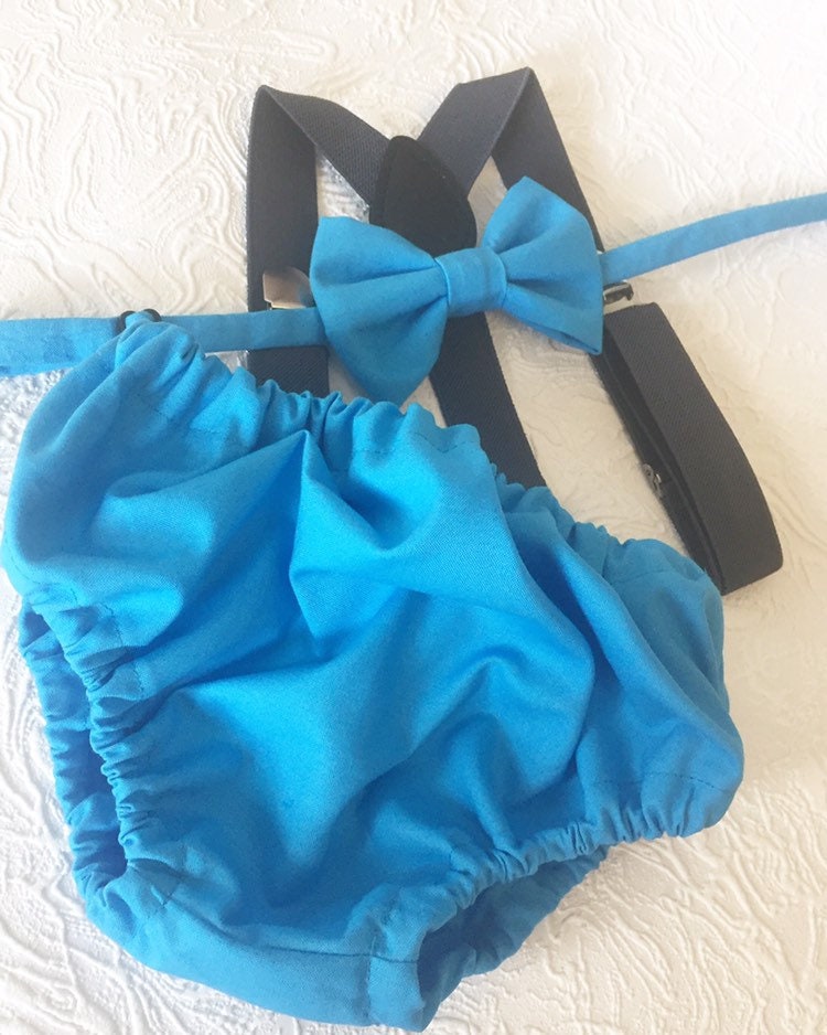 Cake Smash Outfit Gray Blue --Baby Blue Bow Tie & Blue Diaper Cover with Gray Suspenders -- cake smash outfit -- grey cake smash -- bow tie