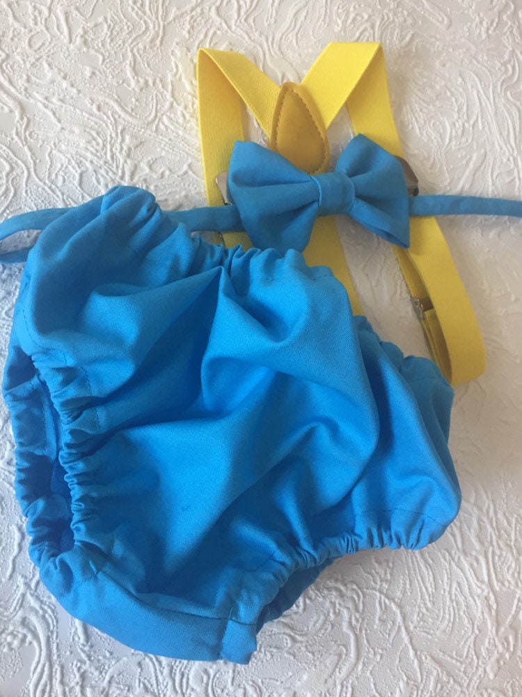 Cake Smash Outfit Blue Yellow -- Boys First Birthday Outfit Yellow Blue