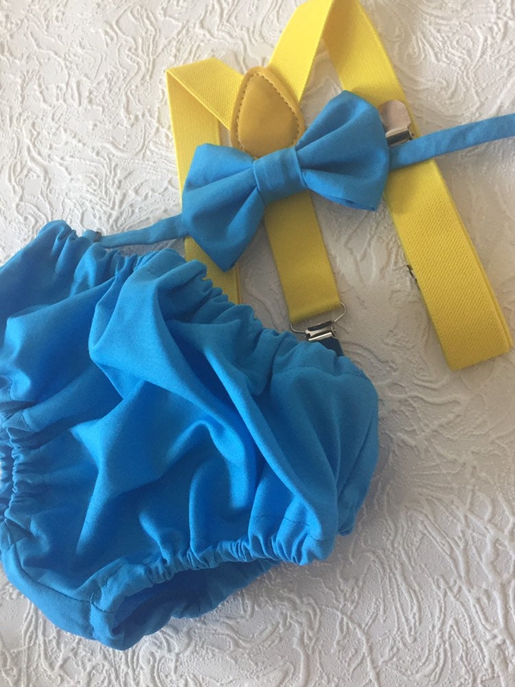 Cake Smash Outfit Blue Yellow -- Boys First Birthday Outfit Yellow Blue