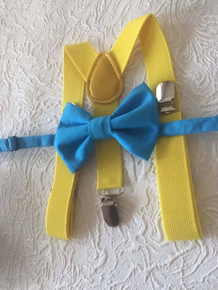 Easter bow tie and suspenders set,Soft blue bow tie and yellow suspender set for Baby,Toddler and Boys