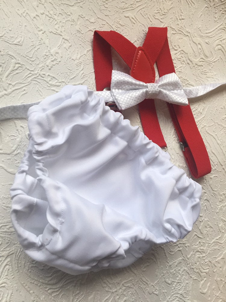 Boys white bowtie and bloomer set, boy, baby clothing, birthday, cake smash outfit, white cotton, bloomers, bloomer and bowtie