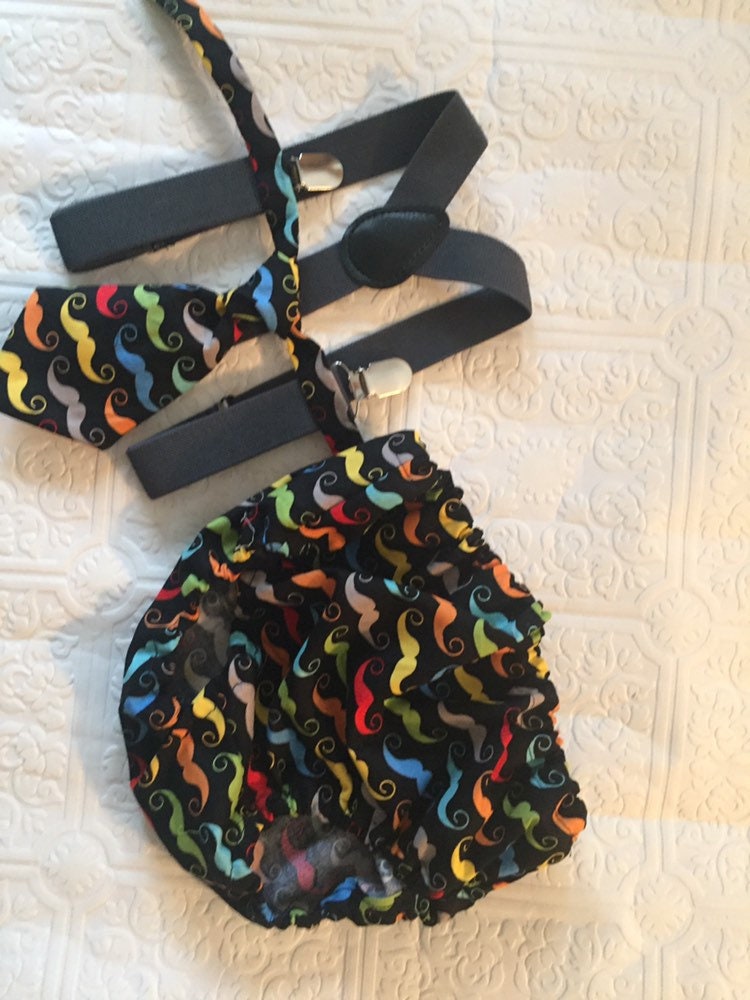 Diaper Cover and Tie Set Birthday Cake Smash Newborn Photo Prop Baby Boy Little Man Colorful Mustaches Black Yellow Orange Green Red Blue
