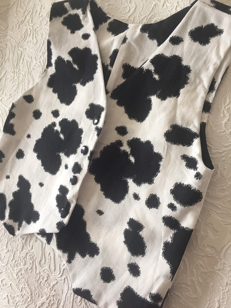 Cute Cowgirl or Cowboy lined Vest in Black and White Cow Print Infant Toddler and Girl's/Boy's Cow Print Vest Toddler Cow Print Vest