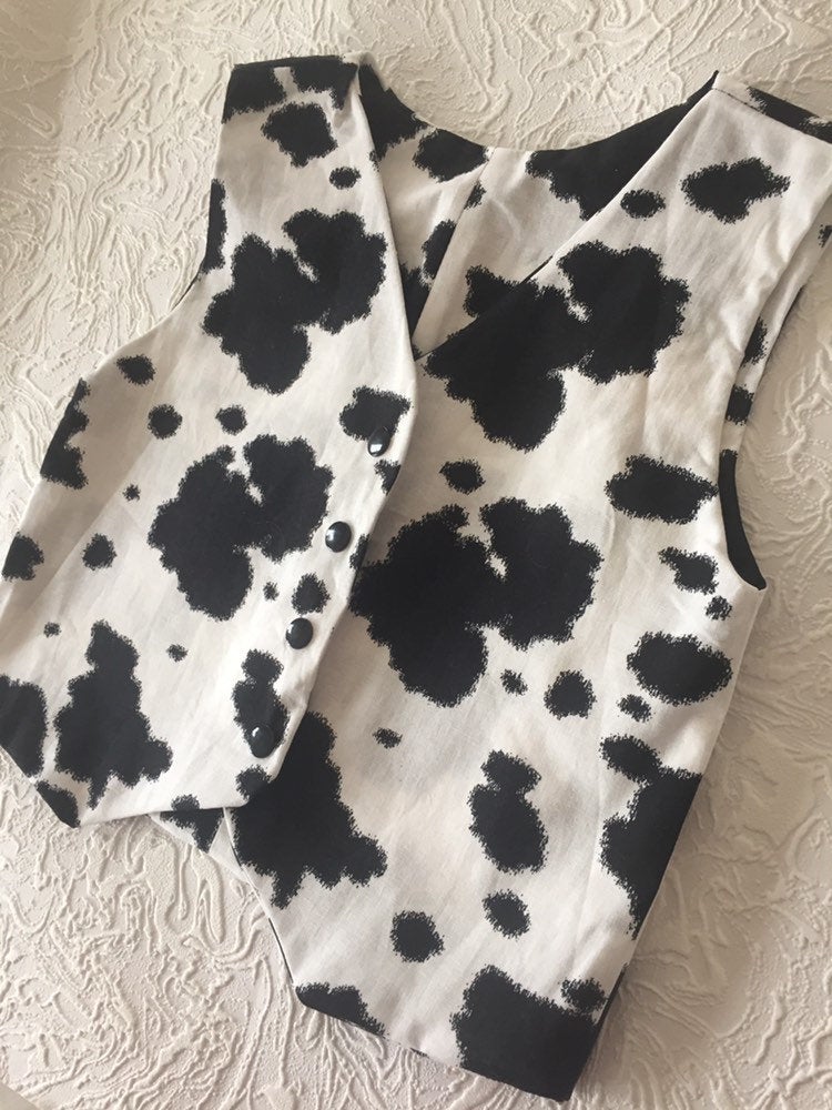 Cute Cowgirl or Cowboy lined Vest in Black and White Cow Print Infant Toddler and Girl's/Boy's Cow Print Vest Toddler Cow Print Vest