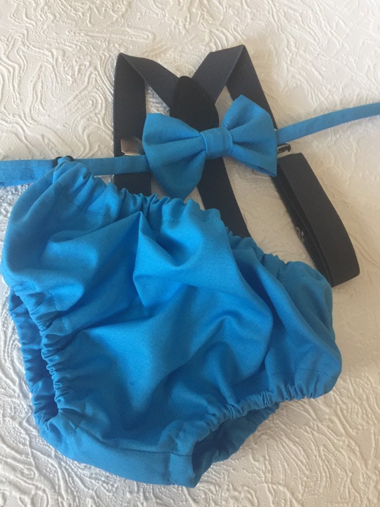 Cake Smash Outfit Gray Blue --Baby Blue Bow Tie & Blue Diaper Cover with Gray Suspenders -- cake smash outfit -- grey cake smash -- bow tie