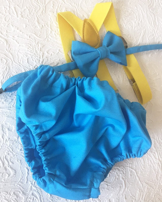 Cake Smash Outfit Blue Yellow -- Boys First Birthday Outfit Yellow Blue