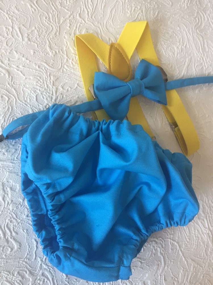Cake Smash Outfit Blue Yellow -- Boys First Birthday Outfit Yellow Blue