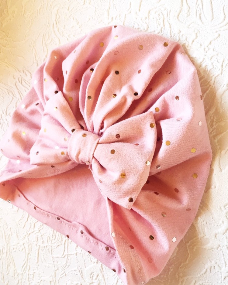 Baby Turban Hat, Newborn Turbans, Baby Girl Hair Bow, Pink Hair Bow, Baby Shower Gift, Valentines Day Gift, Hat with BowA