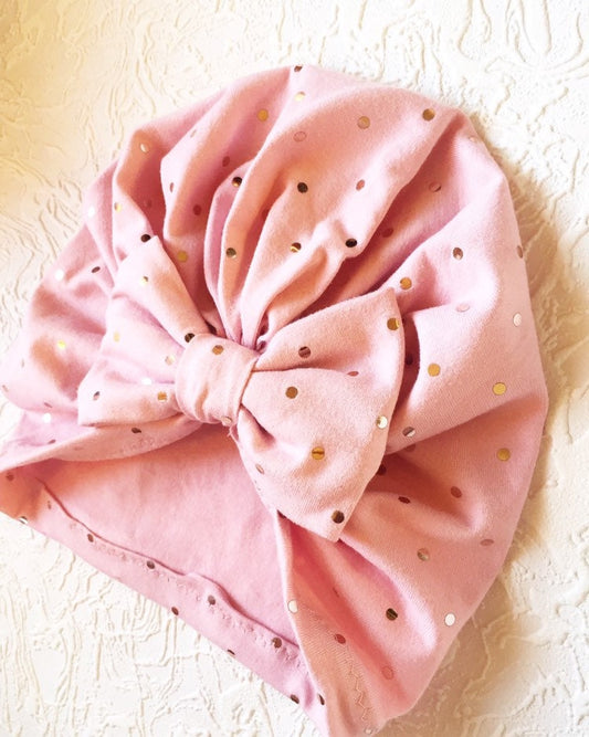 Baby Turban Hat, Newborn Turbans, Baby Girl Hair Bow, Pink Hair Bow, Baby Shower Gift, Valentines Day Gift, Hat with BowA