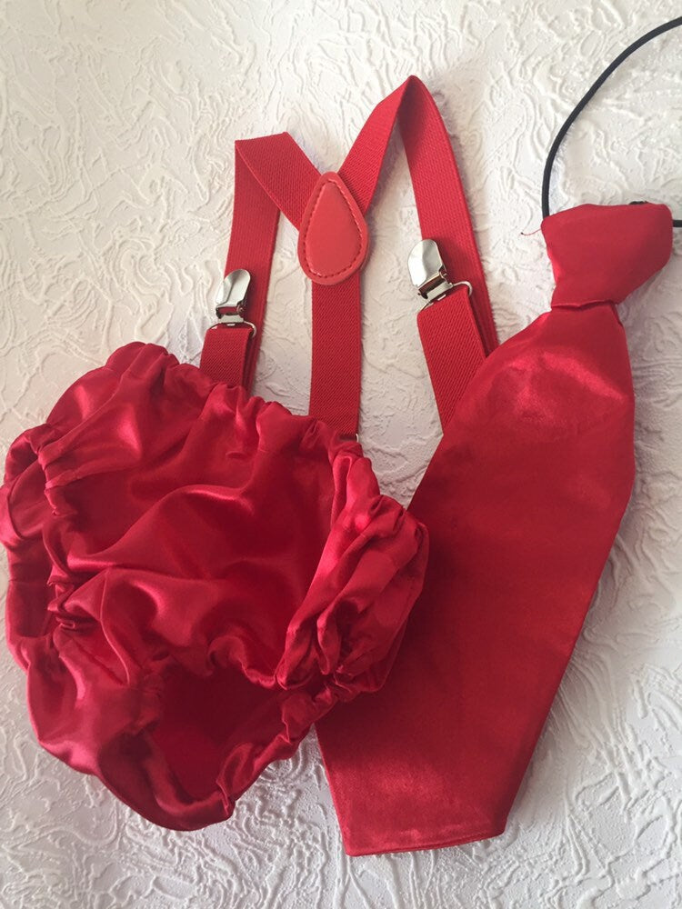 Baby Boy 1st Birthday Outfit, Cake Smash Boy Outfit, Red Diaper Cover, Bow tie and Suspender, First Birthday Boy, 1st Smash Outfit