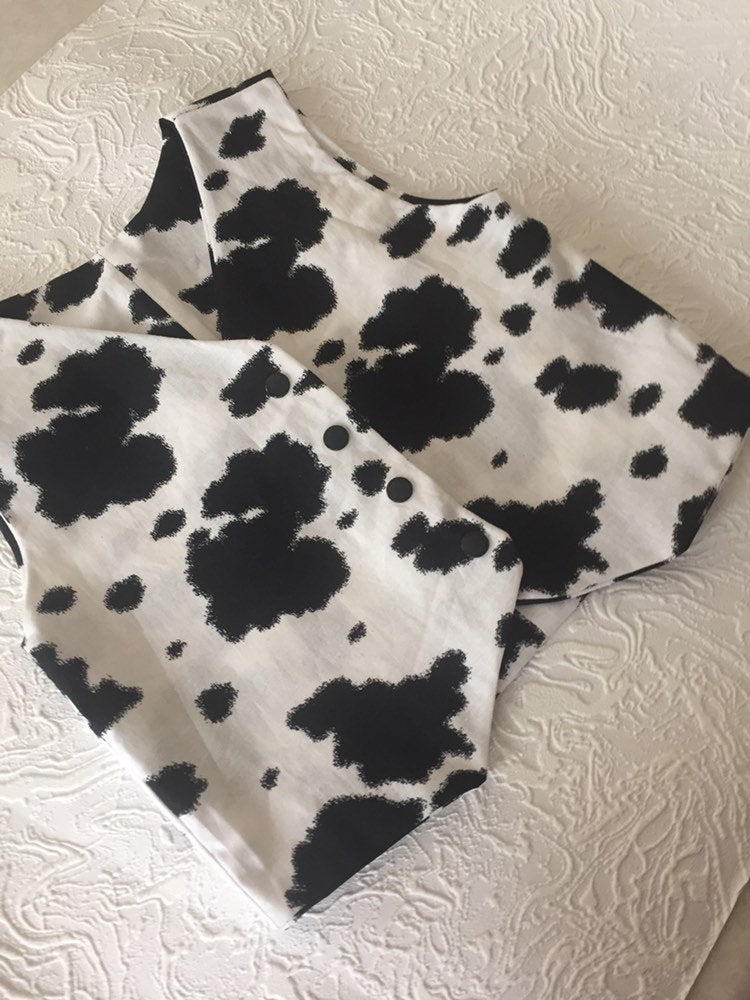 Cute Cowgirl or Cowboy lined Vest in Black and White Cow Print Infant Toddler and Girl's/Boy's Cow Print Vest Toddler Cow Print Vest