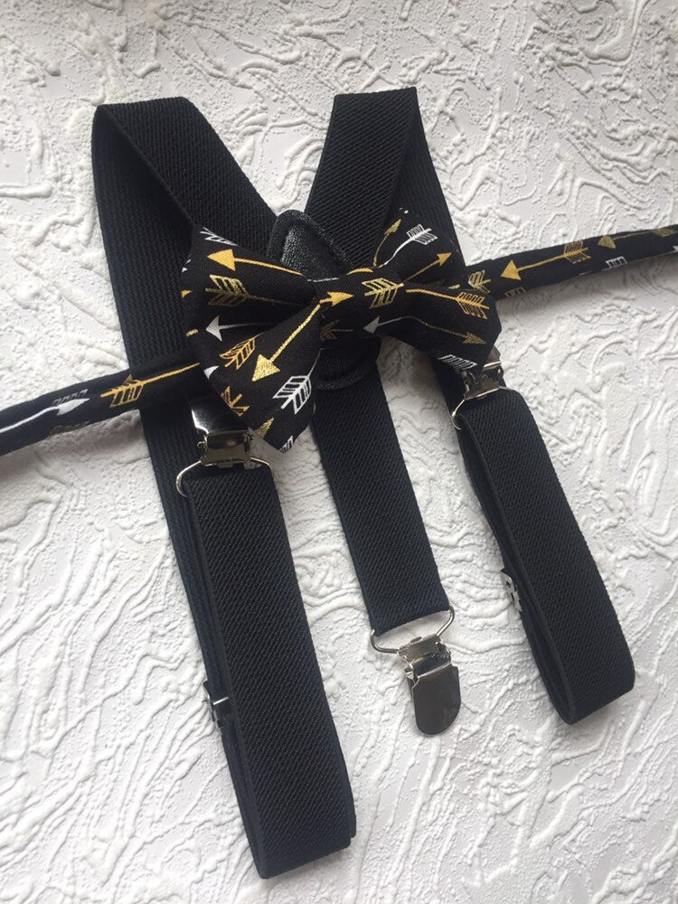 Black Bow Tie & Suspenders for Toddler Wedding Outfit, Wild One Cake Smash, Birthday Outfit, Ring Bearer/Page Boy Braces, Little Boys Gift