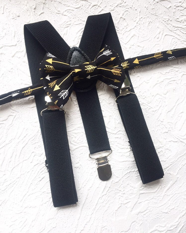 Black Bow Tie & Suspenders for Toddler Wedding Outfit, Wild One Cake Smash, Birthday Outfit, Ring Bearer/Page Boy Braces, Little Boys Gift